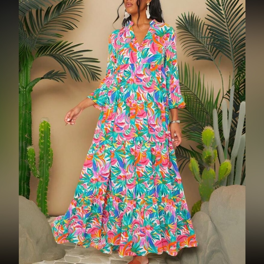 Floral Notched Neck Maxi Dress